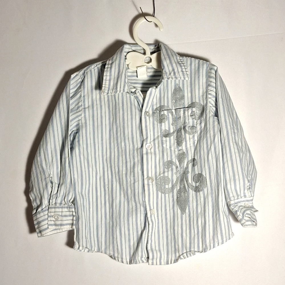Tea Collection 3T Button-Down Top with Silver Design Dress Shirt